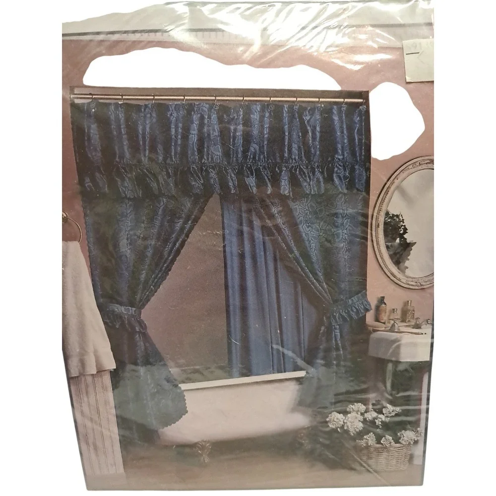 Jacquard Double Swag Shower Curtain Navy Blue 70
